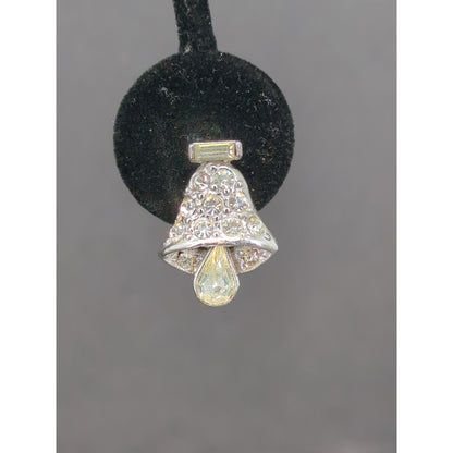 Vintage 1960s Clear Rhinestone Crystal Teardrop Bells ClipOn Dangle Drop Earring