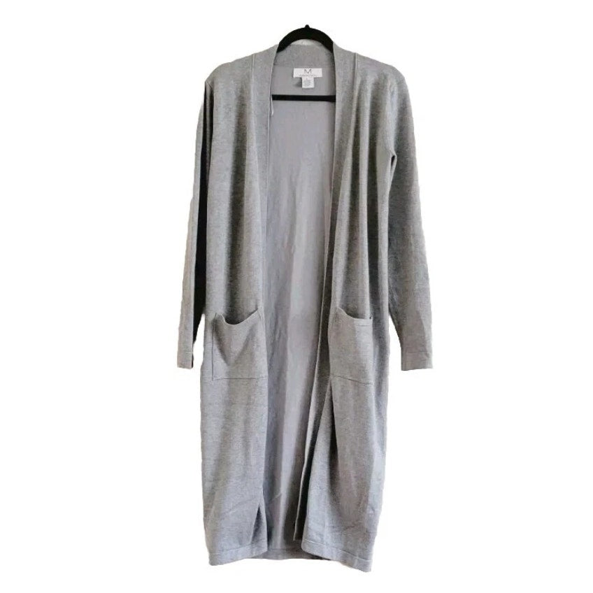 Magashoni Light Gray Long Cardigan duster Size Medium with pockets Open Front