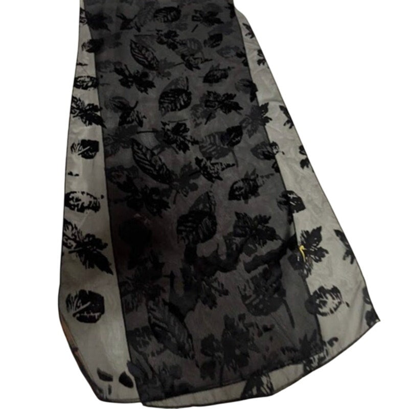 Cejon Black Sheer Flocked Leaf Print Rectangular Scarf Wrap travel head Neck