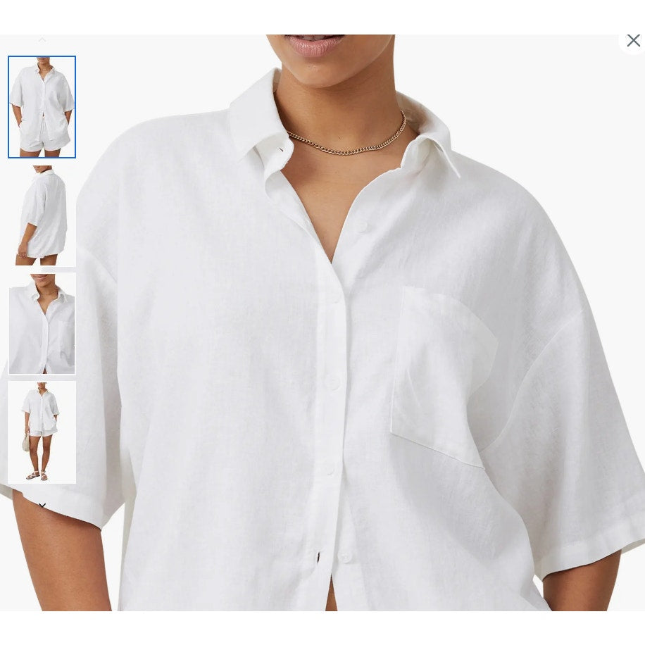 Nordstrom Trim Fit Short Sleeve Haven Shirt Top button front pocket 18 Cotton
