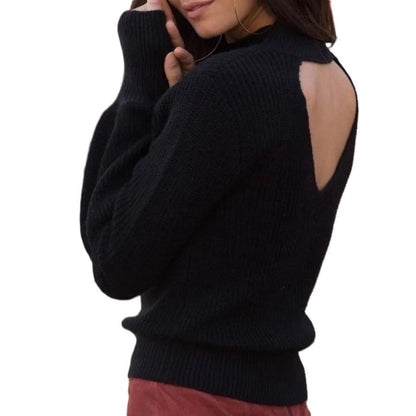 Willow & Clay Bishop Sleeve Back Cutout Pullover Sweater Sz Large in Black NWT