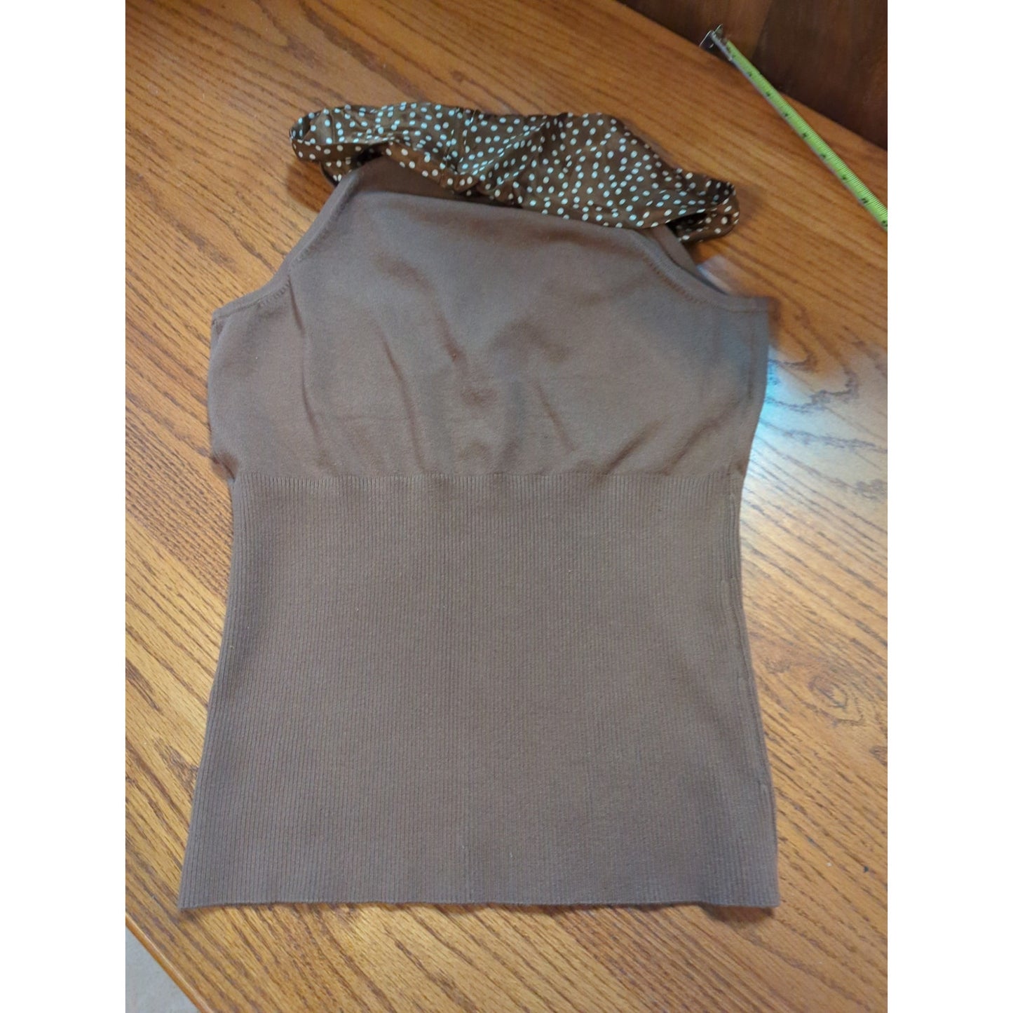 INC International Concept Brown Polka Dot Cowl Neck Halter Tank Top Medium Retro