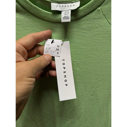 Topshop green short sleeve cut off crop top Size 6 NEW casual crew neck