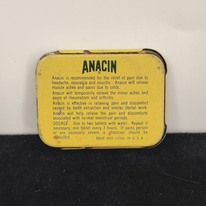 Vintage Anacin Metal Pill Tin Box Analgesic Tablets Movie Prop Steampunk