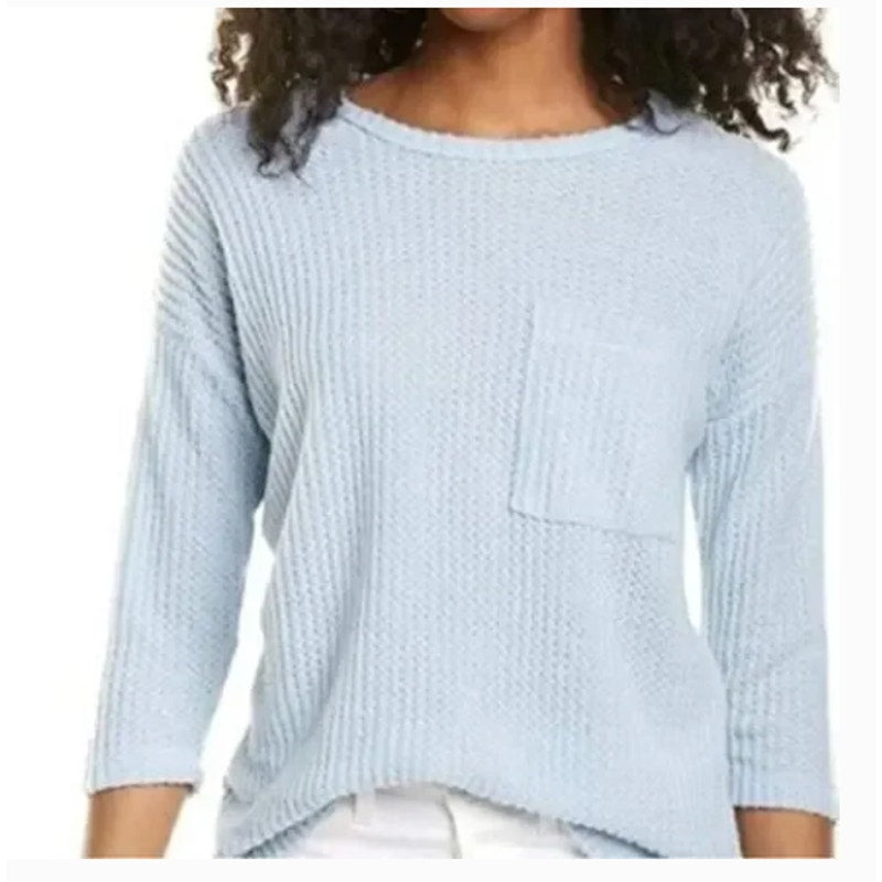 Bobeau Women's Waffle Knit Thermal Pocket Tunic In Dusty Blue SMALL MSRP $49
