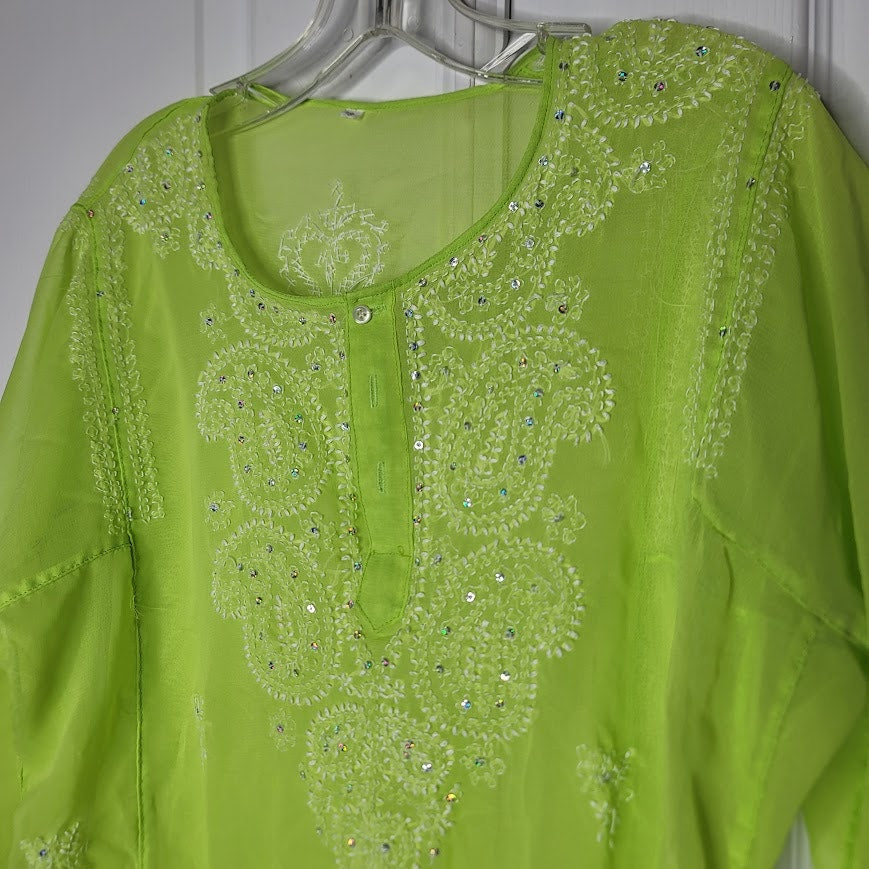 Vintage Sheer Chiffon Boho Blouse Size 48  US Size XL Tunic Layering