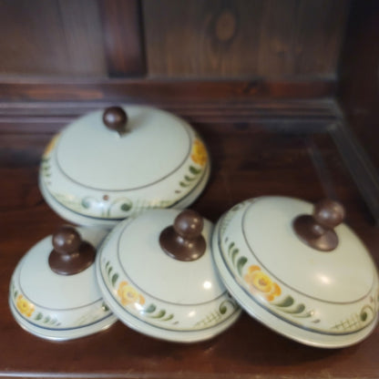 Vintage Asta Enamelware Cookware Set Brown Green Floral West Germany 8pc