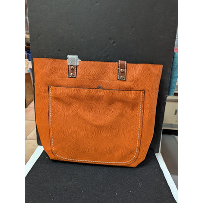 Vegan Faux Pebbled Leather Orange Removable bag Tote NEW Purse Front zip pocket