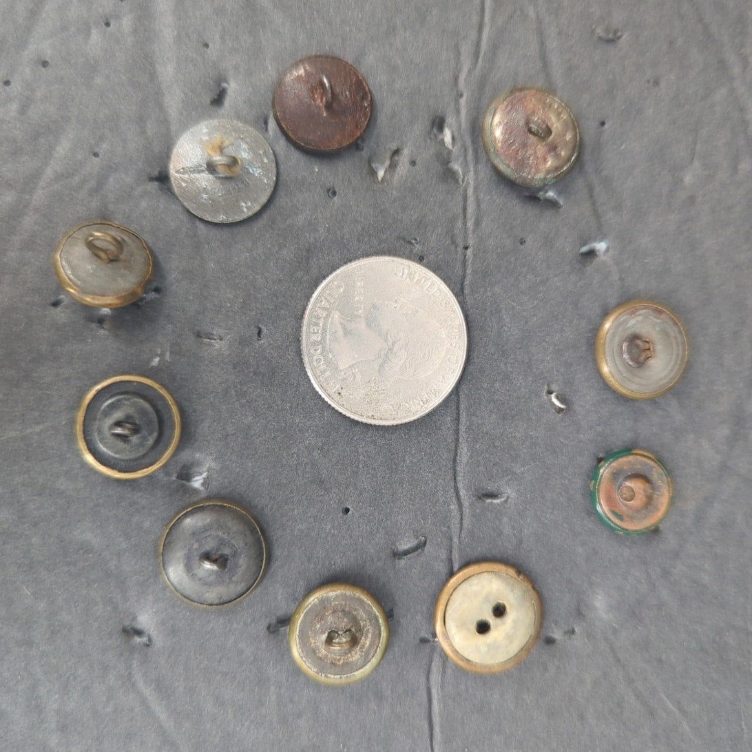 LOT F of 10 Antique Vintage Victorian Brass Mixed Materials Buttons ESTATE FIND