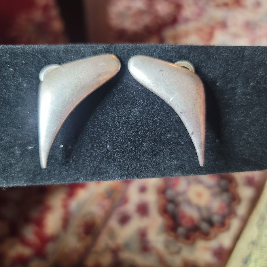 Vintage Spanish Brutalist 930 Silver Earrings Modernist Abstract Large Posh