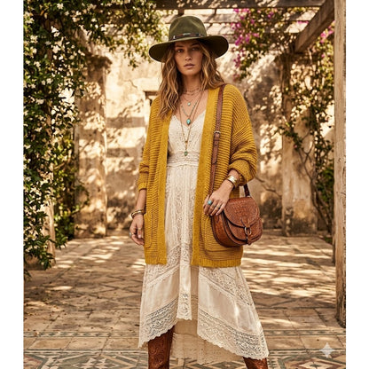 Ceny Womens Open Front Weave Knit Cardigan Drop Shoulder Mustard Yellow Size XS