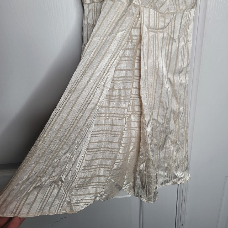 Topshop Champagne Cream Striped lined Mini Dress Pouf Sleeve Us size 2