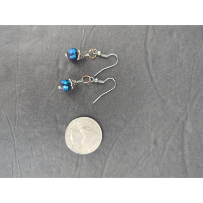 Vintage Silver Tone Blue Bead Dangle Earrings Boho Y2K Aesthetic Fashion