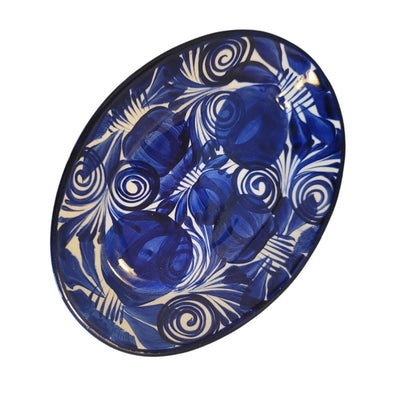 Handmade Hand painted Talavera Serving Platter Plate Blue White Oval 12" x 9"
