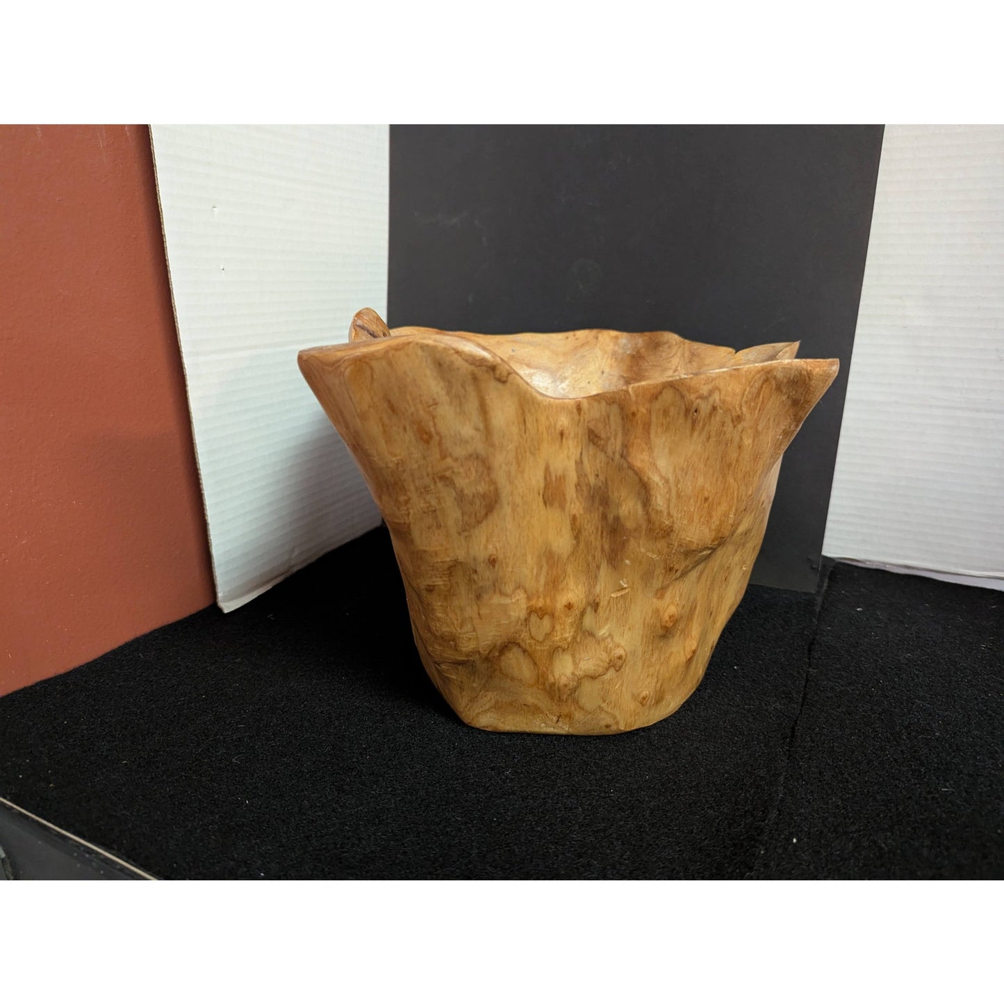Rustic Hand-Carved Live Edge Teak Root Wooden Bowl Tree Stump Centerpiece