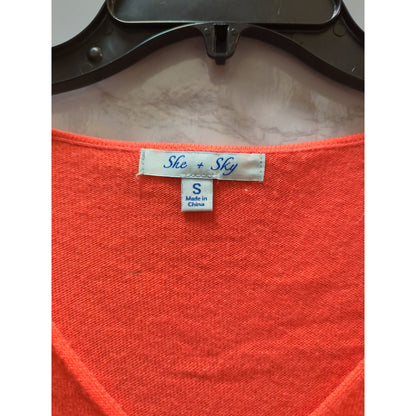 She + Sky Size Small Neon Orange Oversized V-Neck Sweater Casual Layering Career
