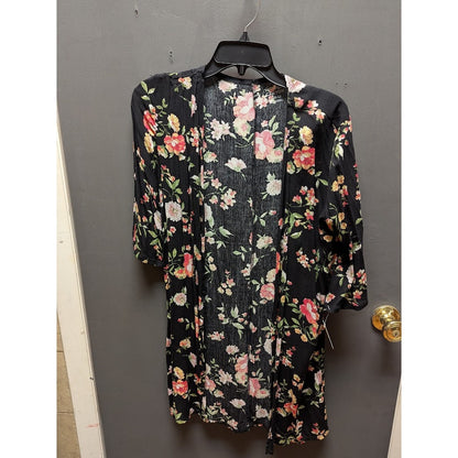 Harper Canyon Size Large cover up kimono YOUTH floral black flowers short sleeve