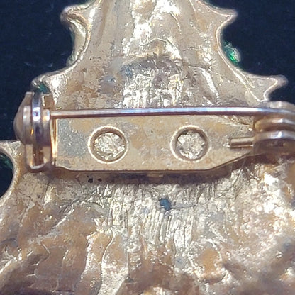 Vintage Art Deco Rhinestone Green Enamel Christmas Tree Brooch Pin Mid-Century