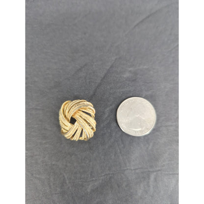 Vintage Monet Gold Tone Domed Ribbed Button Clip On Earrings Retro MCM