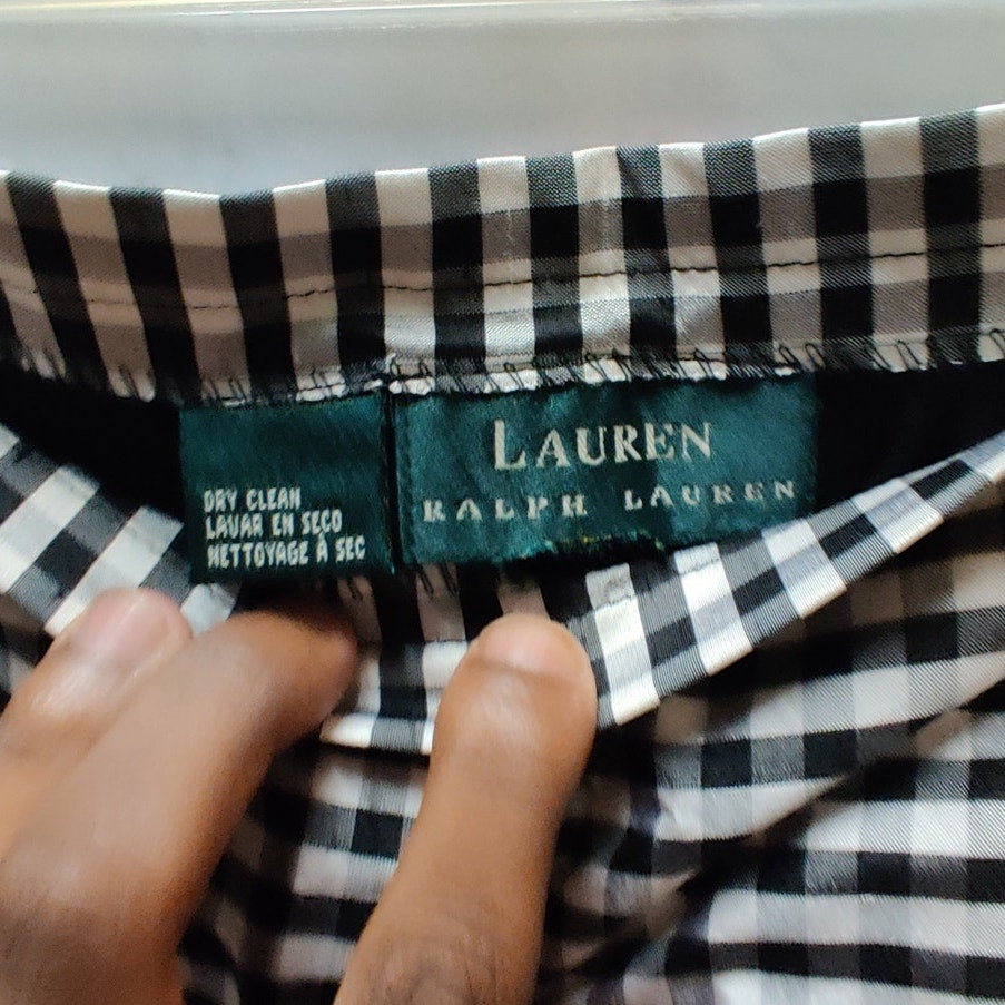 Vtg. Lauren Ralph Lauren Black & White Gingham Tapered Pants Side Zip Lined 4
