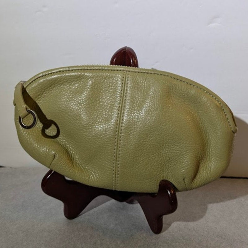 Pebble Leather Pouchette Purse Putty Beige Green Small Clutch 9" x 5"