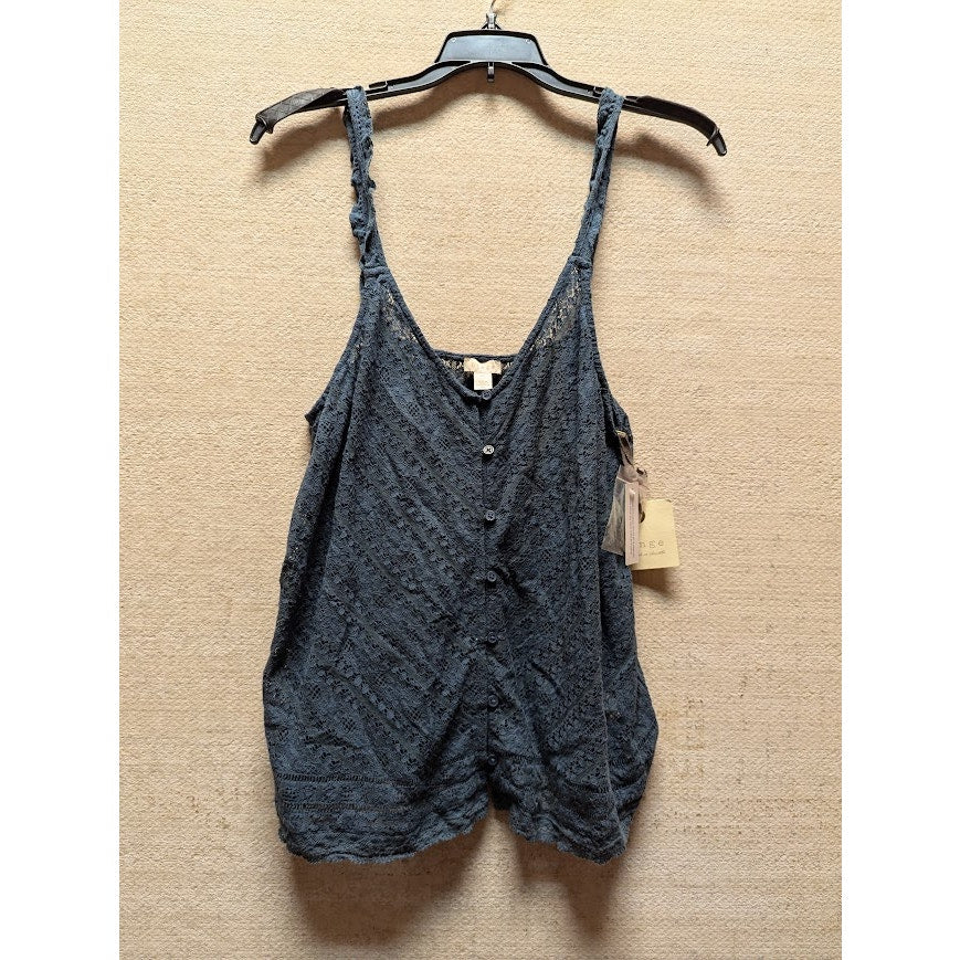 Hinge Size Medium Blue Tank top crochet style lace button sleeveless