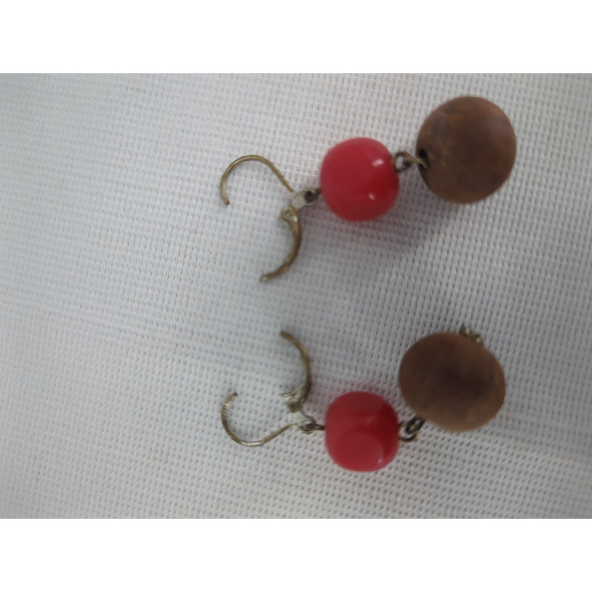 Vintage Red And Brown Beaded Leverback Dangle Earrings Boho