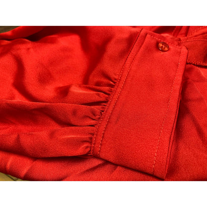 Laundry By Shelli Segal Blouse Large Goji Red NEW Bishop Sleeve Cross V-Neck top