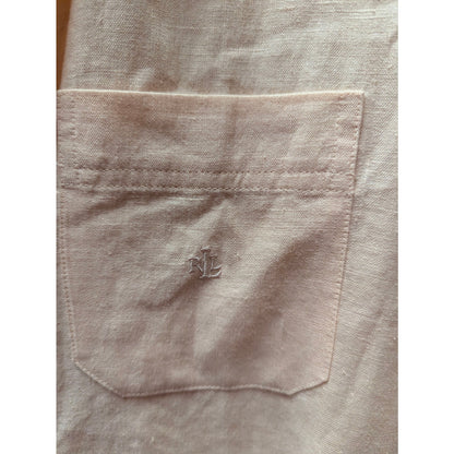 Lauren Ralph Lauren Peach Pastel 100% Linen Button Down Pocket Shirt Petite
