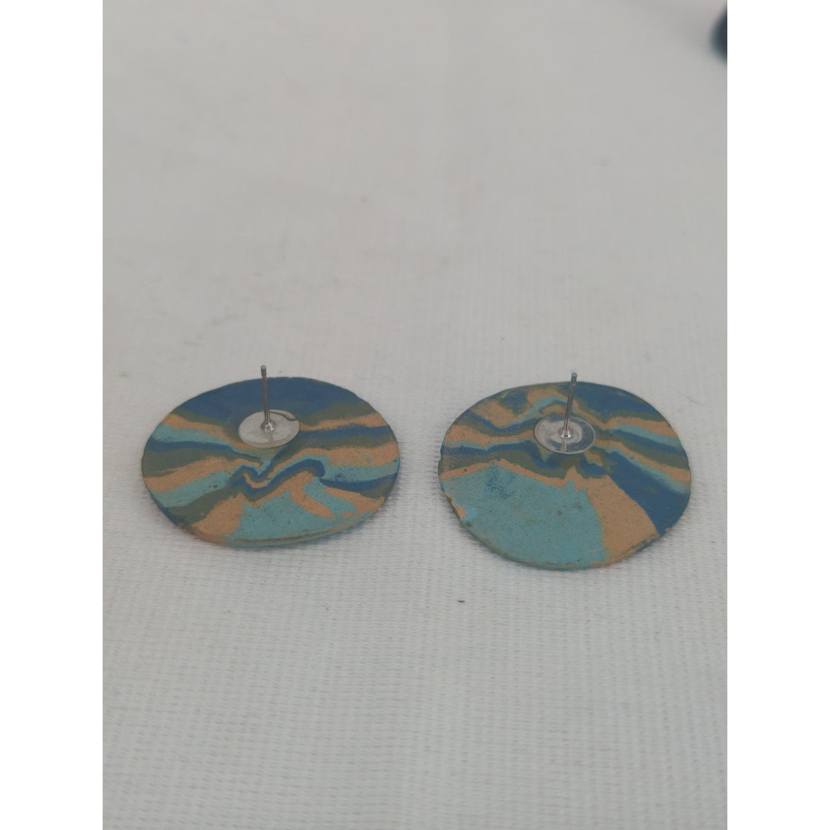 Vintage Mid-Century Modern Swirl Pattern Disc Post Earrings Retro Abstract Find