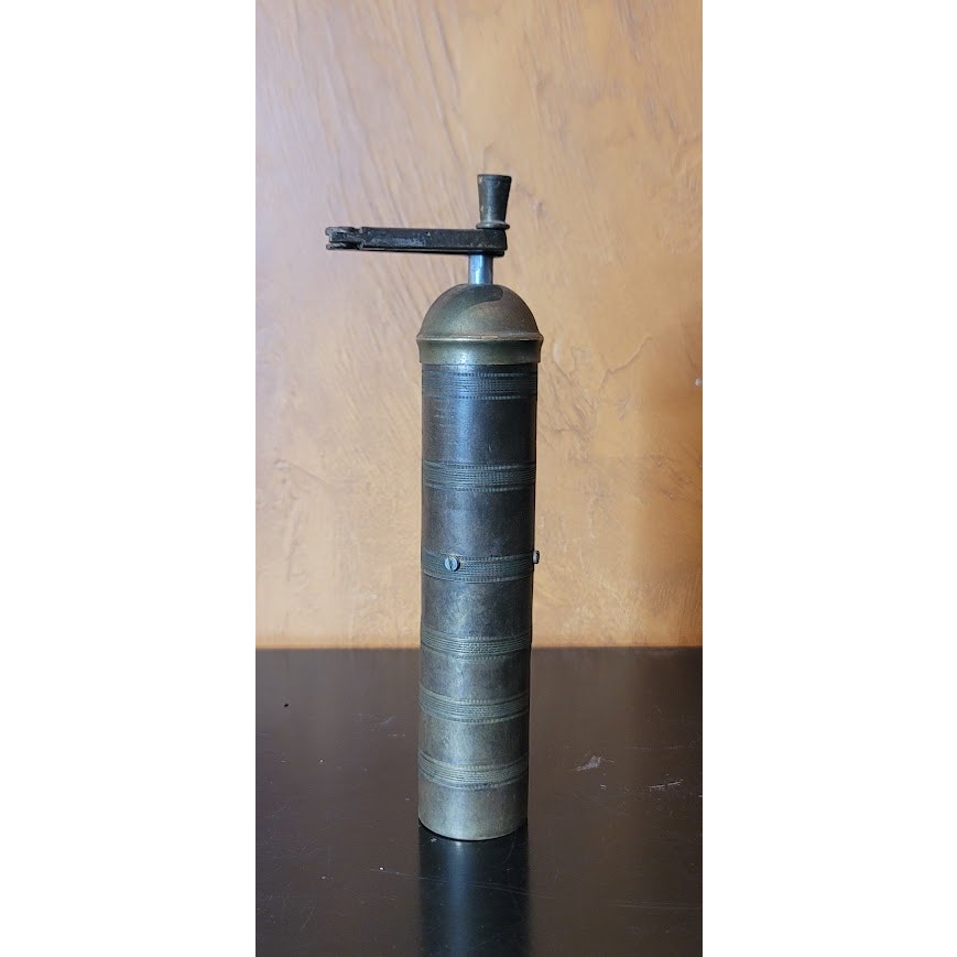 Antique Brass Made in Albania Coffee Spice Grinder Etched Hand Crank