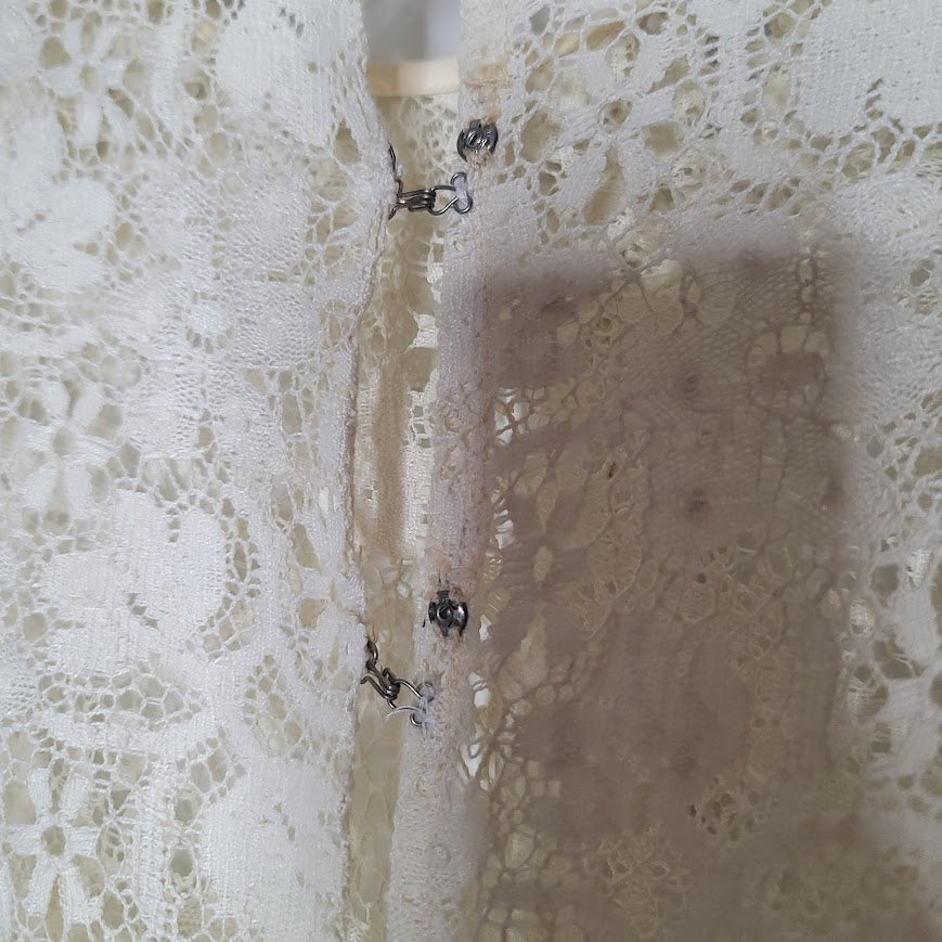 Vintage Lace wedding evening dress sheer top line skirt One Piece peplum Waist