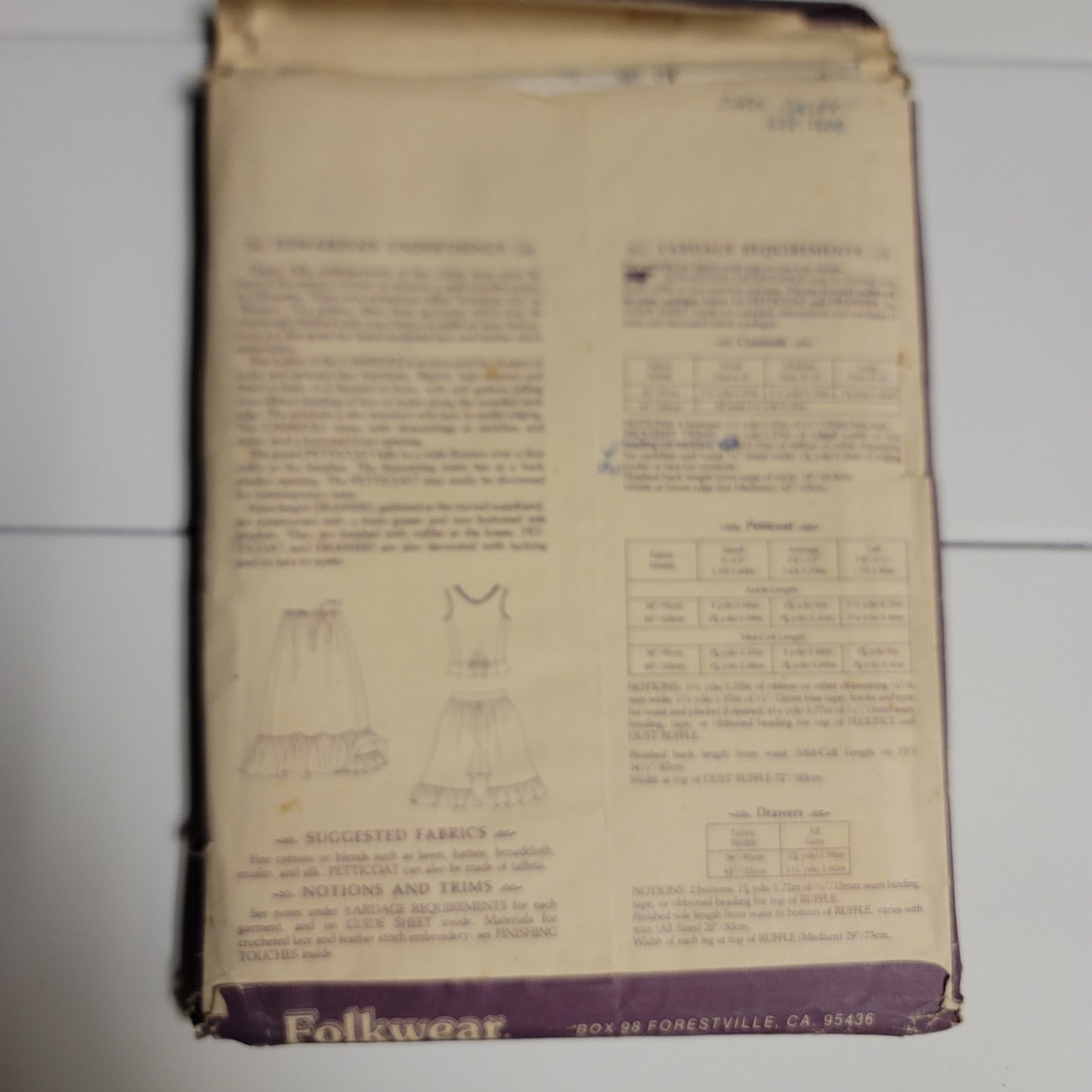 Folkwear 203 Edwardian Underthings Sewing Pattern Camisole Petticoat Drawers
