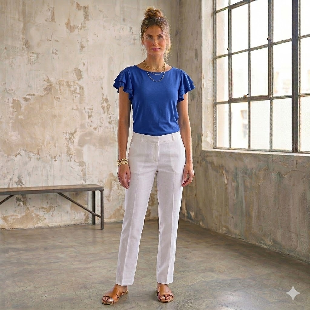 Antonio Melani Flutter Sleeve Knit Top Small Royal Blue Cotton Blend Blouse