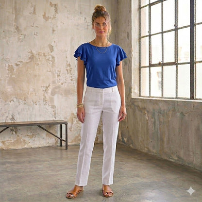 Antonio Melani Flutter Sleeve Knit Top Small Royal Blue Cotton Blend Blouse