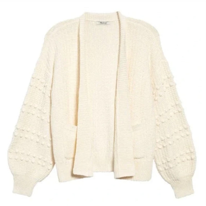 Madewell NEW Bobble Cardigan Sweater Cream Knit Textured PomPom Bell Sleeve $98