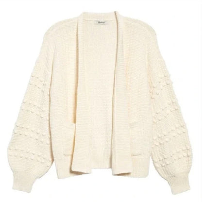 Madewell NEW Bobble Cardigan Sweater Cream Knit Textured PomPom Bell Sleeve $98