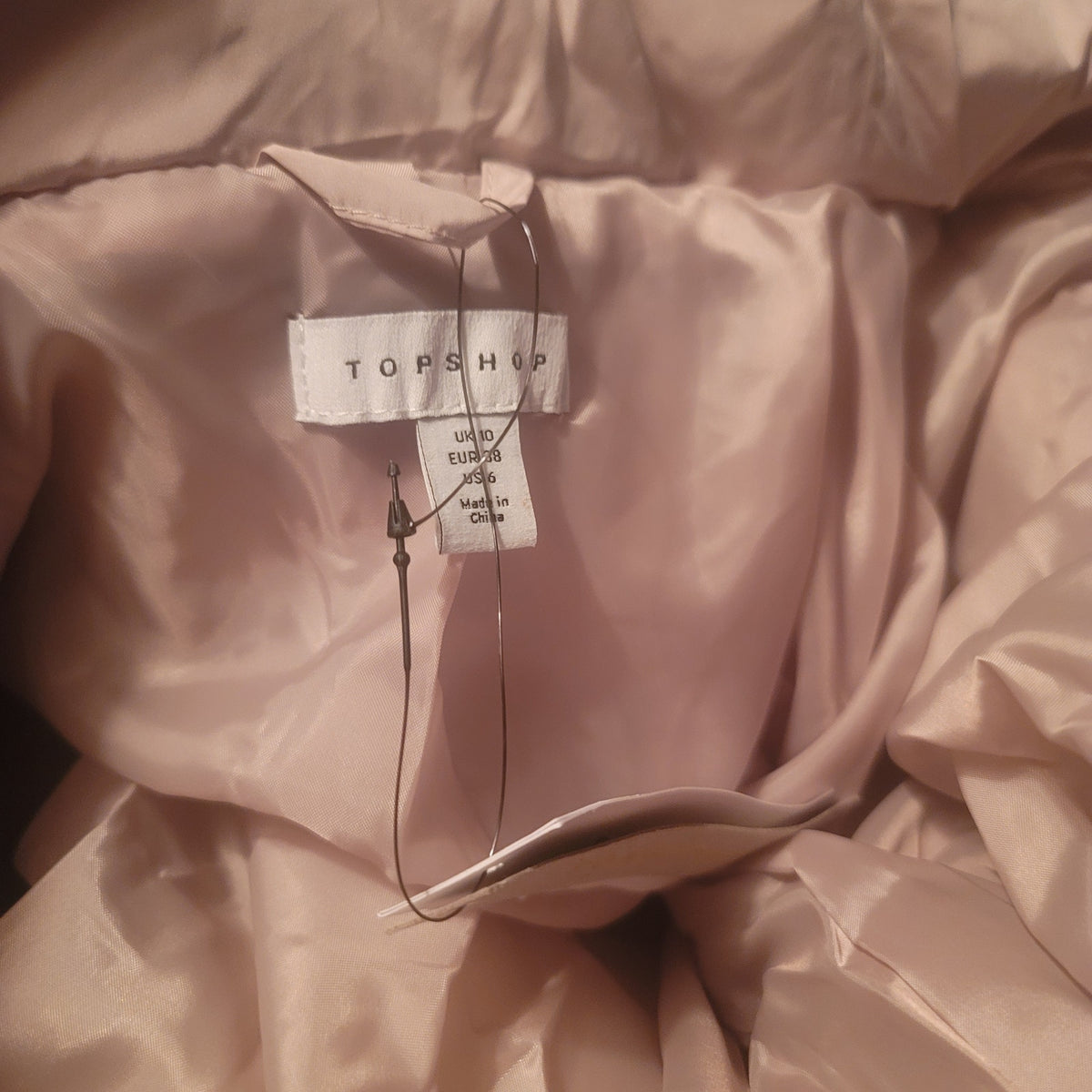 NWT Topshop Padded Puffer Jacket Womens Size 6 Ecru Full Zip Drawstring SMALL