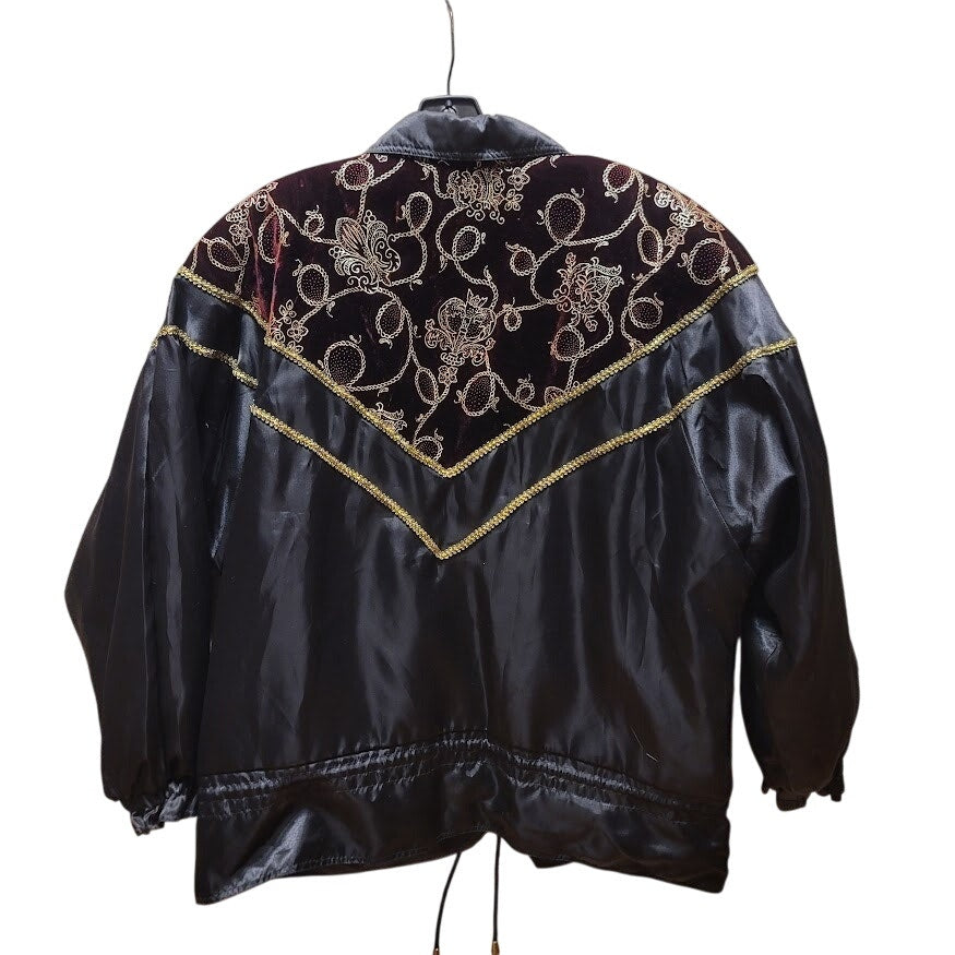 Vintage LAVON Windbreaker Jacket Women LARGE Velour Embroidered Gold cinched 90s