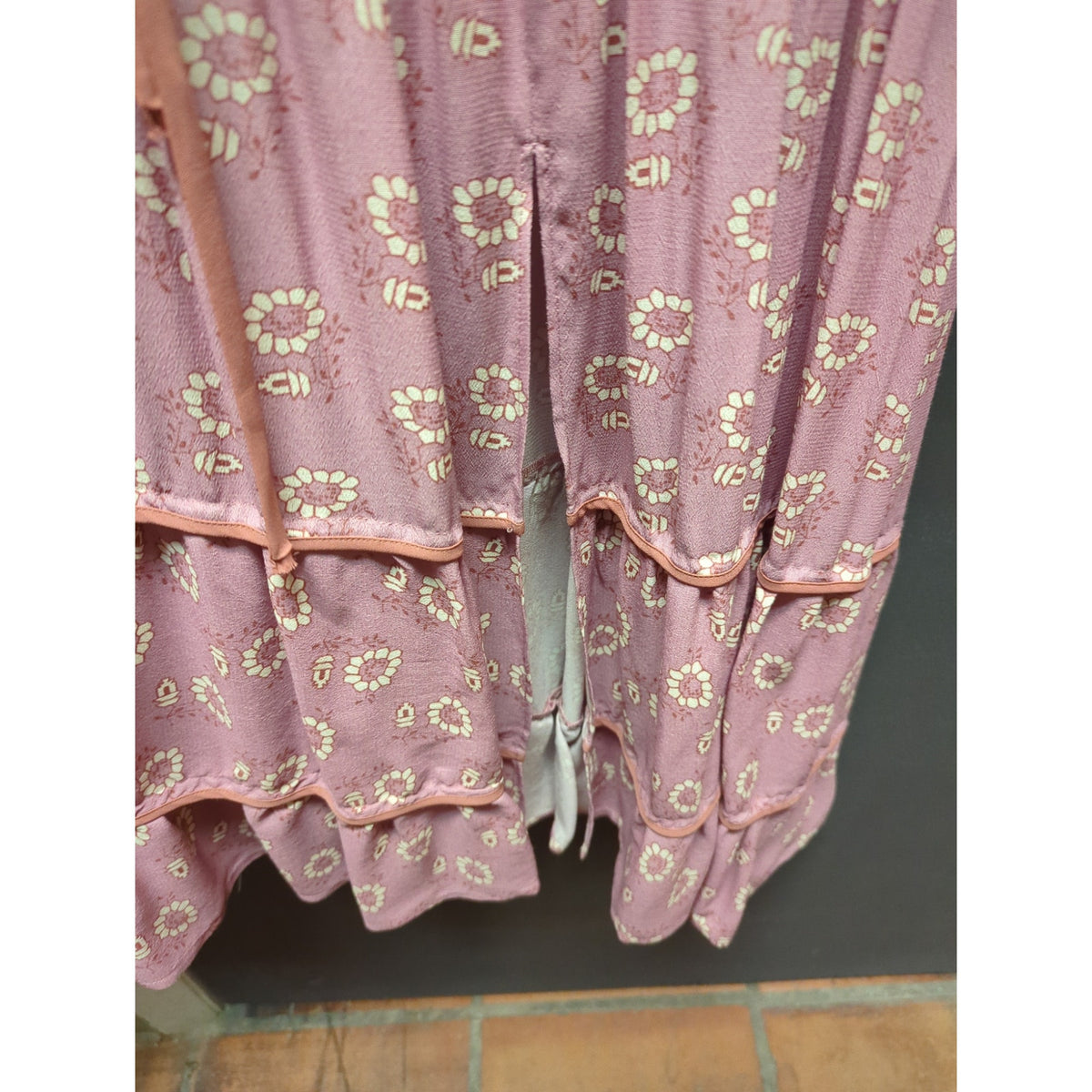 Paige Small Floral Pink dress Tiered Ruffled Boho Cottage Peasant cinch waist