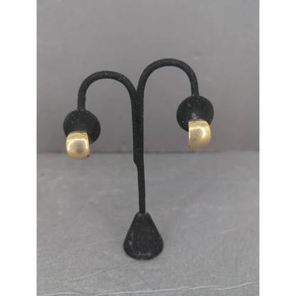 Vintage Gold Tone High Polish Curved Swirl Hoop Clip On Earrings Retro Modern