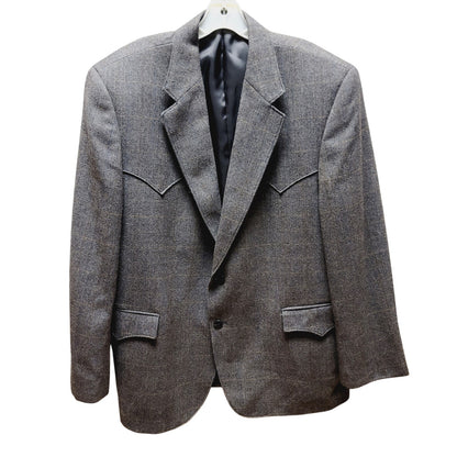 Circle S western Rockabilly Wool blazer Gray plaid 48Reg jacket coat  Mens
