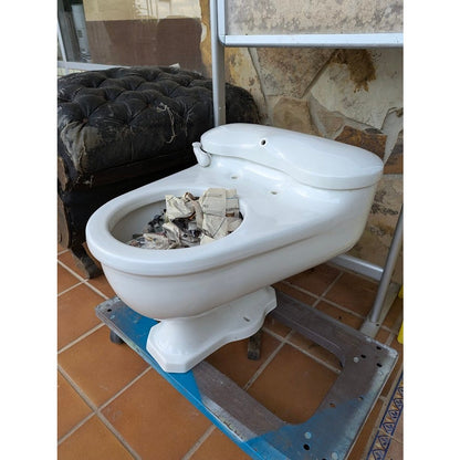 Antique Ceramic Deco Case Kidney 1 Piece Toilet White Porcelain Low Boy 53-25E