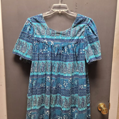 Vintage Phases XL short sleeve paisley housedress pockets cozy cotton kaftan