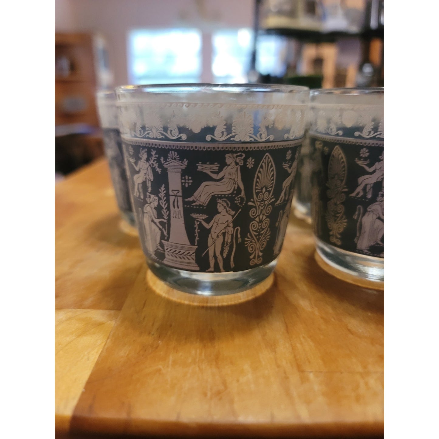 Vintage Jeannette Glass Hellenic Blue Jasperware Lowball Glasses - Set of 5