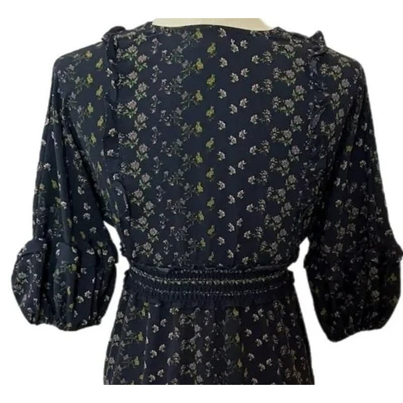 Max Studio Cottage Liberty Tiered Ruffle Midi Dress Sz Large in Blue Floral NWT