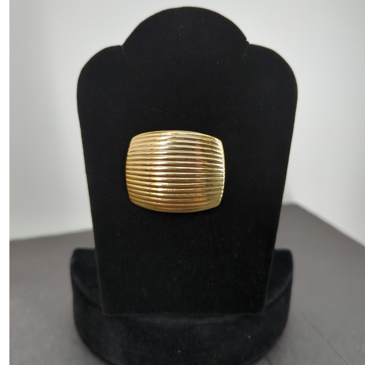 Vintage Gold Textured Ribbed Brooch Pin Rectangular MCM Retro