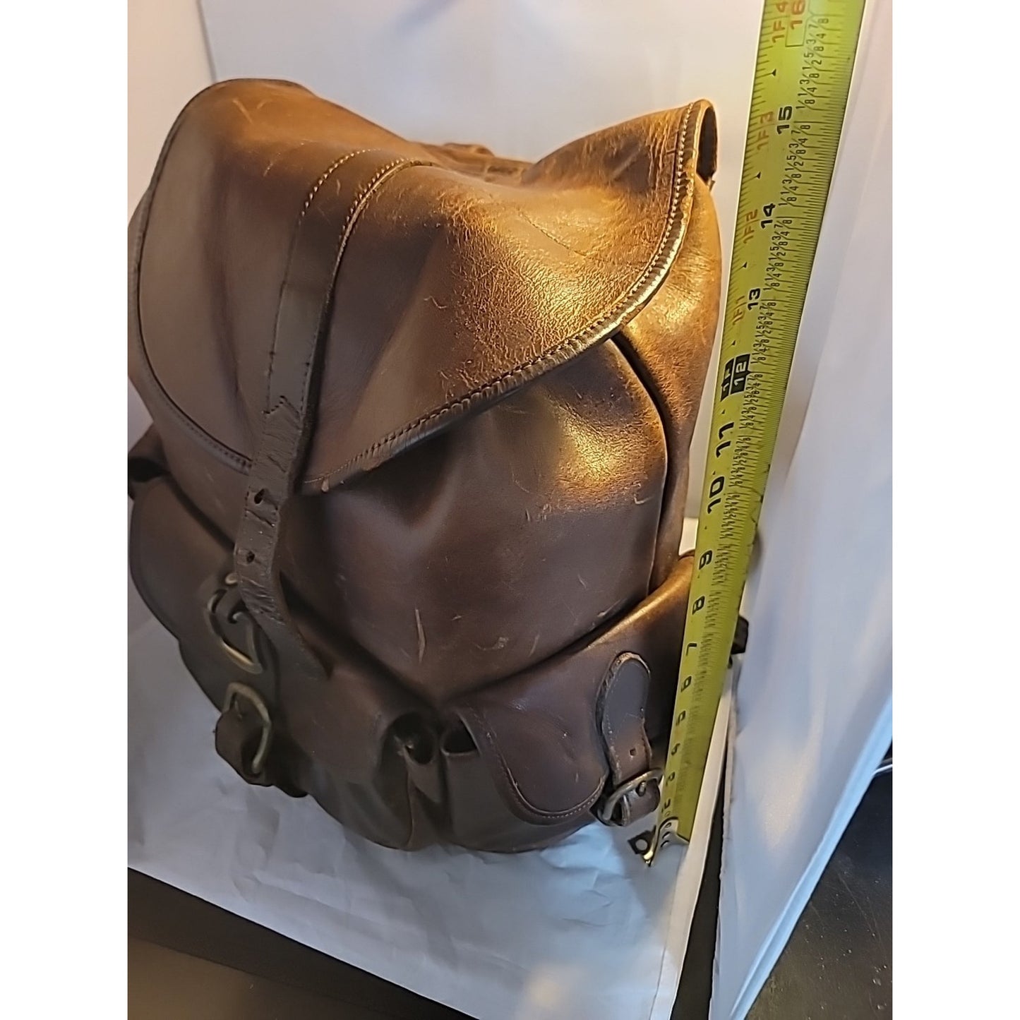 Vtg Leather Backpack Rucksack Luggage Bag Brown Large Travel Luggage Well Worn