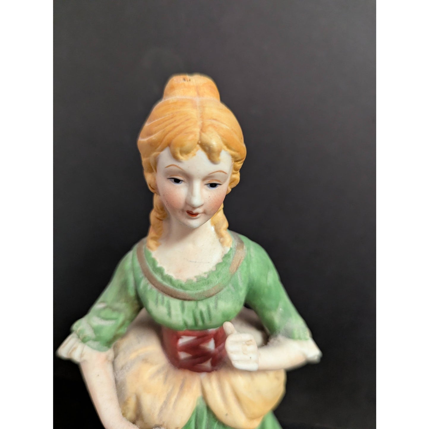 Vintage Bisque Porcelain Peasant Girl Figurine with Flower Basket
