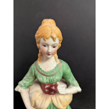 Vintage Bisque Porcelain Peasant Girl Figurine with Flower Basket